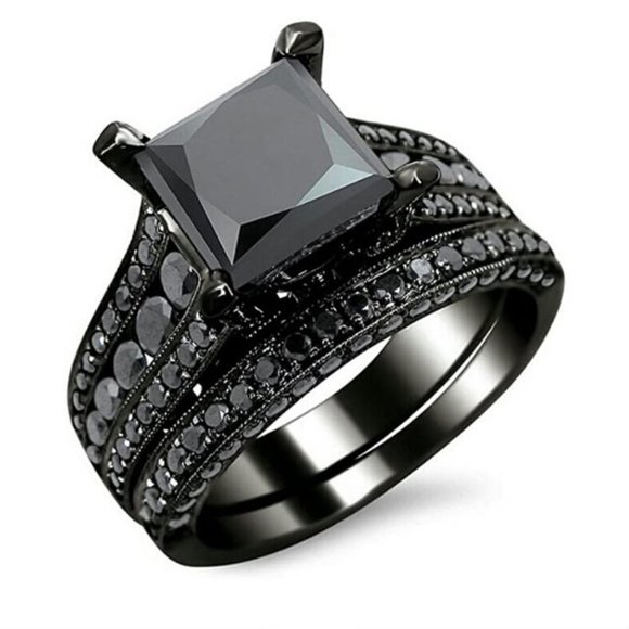 Jewelry - NEW Princess Cut Black Sapphire 925 Silver Ring B